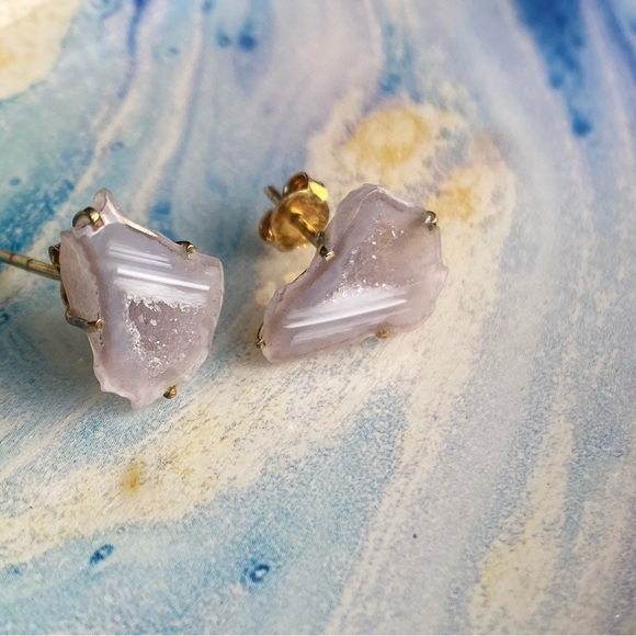 Stunning gold plated sliced agate earrings - Picture 2 of 5